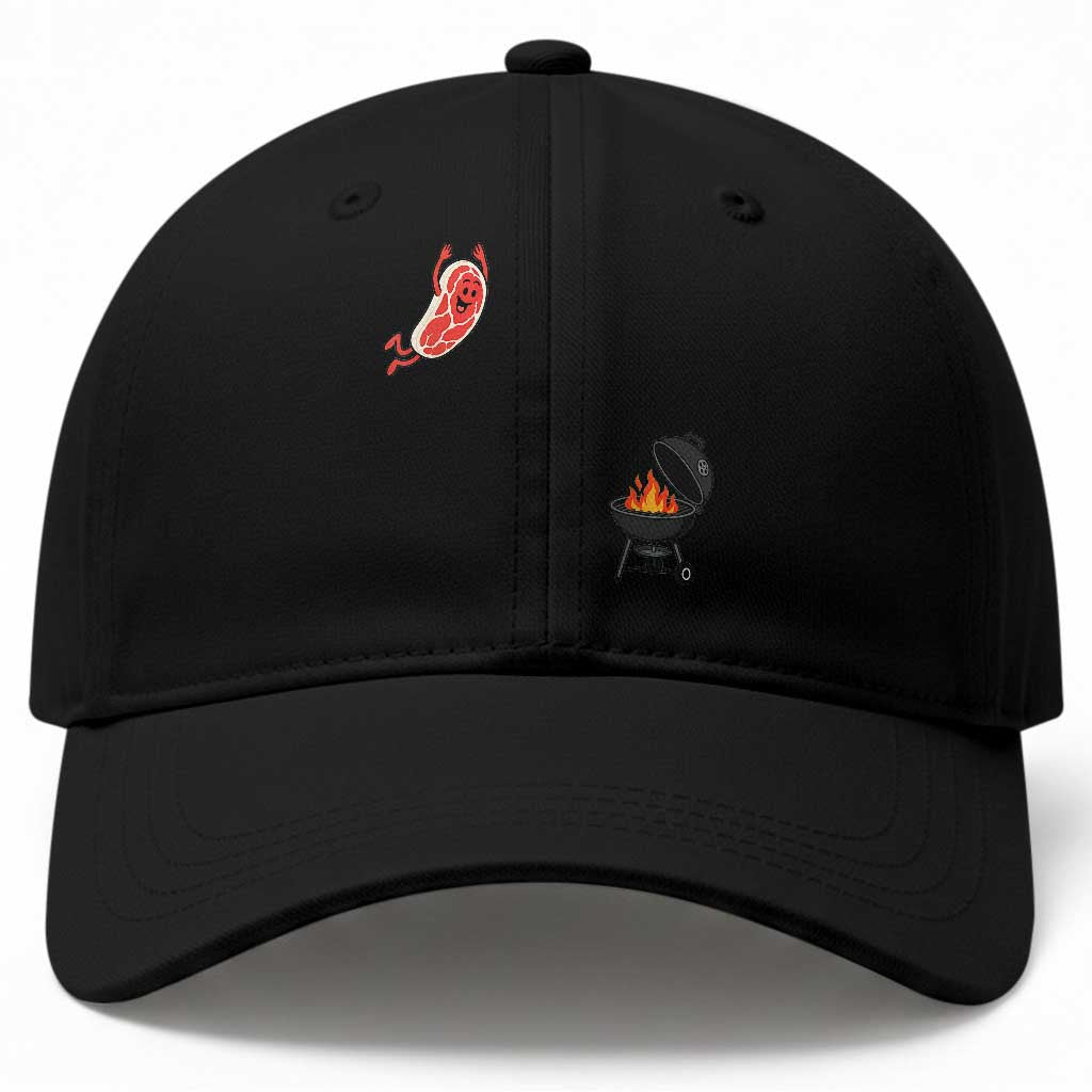 Humorous Diving Steak Charcoal Grill Graphic Baseball Cap BBQ Grilling Pitmaster Cookout Funny Barbecue Master TS02 Print Your Wear
