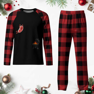 Humorous Diving Steak Charcoal Grill Graphic Plaid Pajama Set BBQ Grilling Pitmaster Cookout Funny Barbecue Master TS02 Buffalo Plaid Print Your Wear
