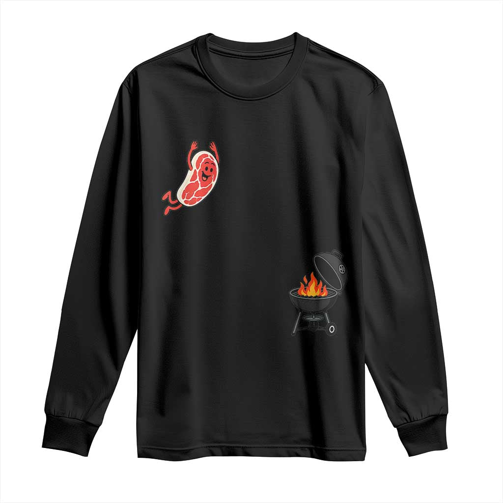 Humorous Diving Steak Charcoal Grill Graphic Long Sleeve Shirt BBQ Grilling Pitmaster Cookout Funny Barbecue Master TS02 Black Print Your Wear