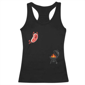 Humorous Diving Steak Charcoal Grill Graphic Racerback Tank Top BBQ Grilling Pitmaster Cookout Funny Barbecue Master TS02 Black Print Your Wear