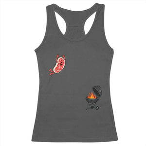 Humorous Diving Steak Charcoal Grill Graphic Racerback Tank Top BBQ Grilling Pitmaster Cookout Funny Barbecue Master TS02 Dark Heather Print Your Wear