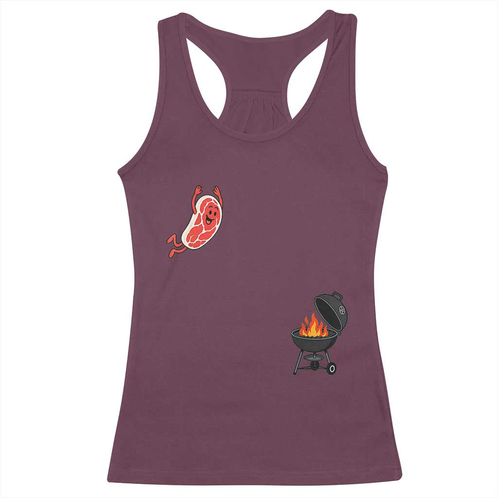 Humorous Diving Steak Charcoal Grill Graphic Racerback Tank Top BBQ Grilling Pitmaster Cookout Funny Barbecue Master TS02 Maroon Print Your Wear