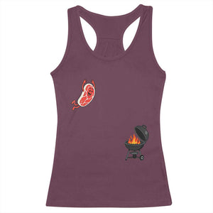 Humorous Diving Steak Charcoal Grill Graphic Racerback Tank Top BBQ Grilling Pitmaster Cookout Funny Barbecue Master TS02 Maroon Print Your Wear