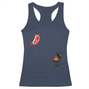 Humorous Diving Steak Charcoal Grill Graphic Racerback Tank Top BBQ Grilling Pitmaster Cookout Funny Barbecue Master TS02 Navy Print Your Wear