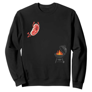 Humorous Diving Steak Charcoal Grill Graphic Sweatshirt BBQ Grilling Pitmaster Cookout Funny Barbecue Master TS02 Black Print Your Wear