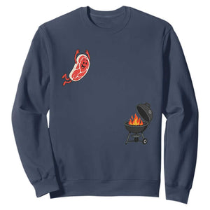 Humorous Diving Steak Charcoal Grill Graphic Sweatshirt BBQ Grilling Pitmaster Cookout Funny Barbecue Master TS02 Navy Print Your Wear