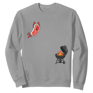 Humorous Diving Steak Charcoal Grill Graphic Sweatshirt BBQ Grilling Pitmaster Cookout Funny Barbecue Master TS02 Sport Gray Print Your Wear