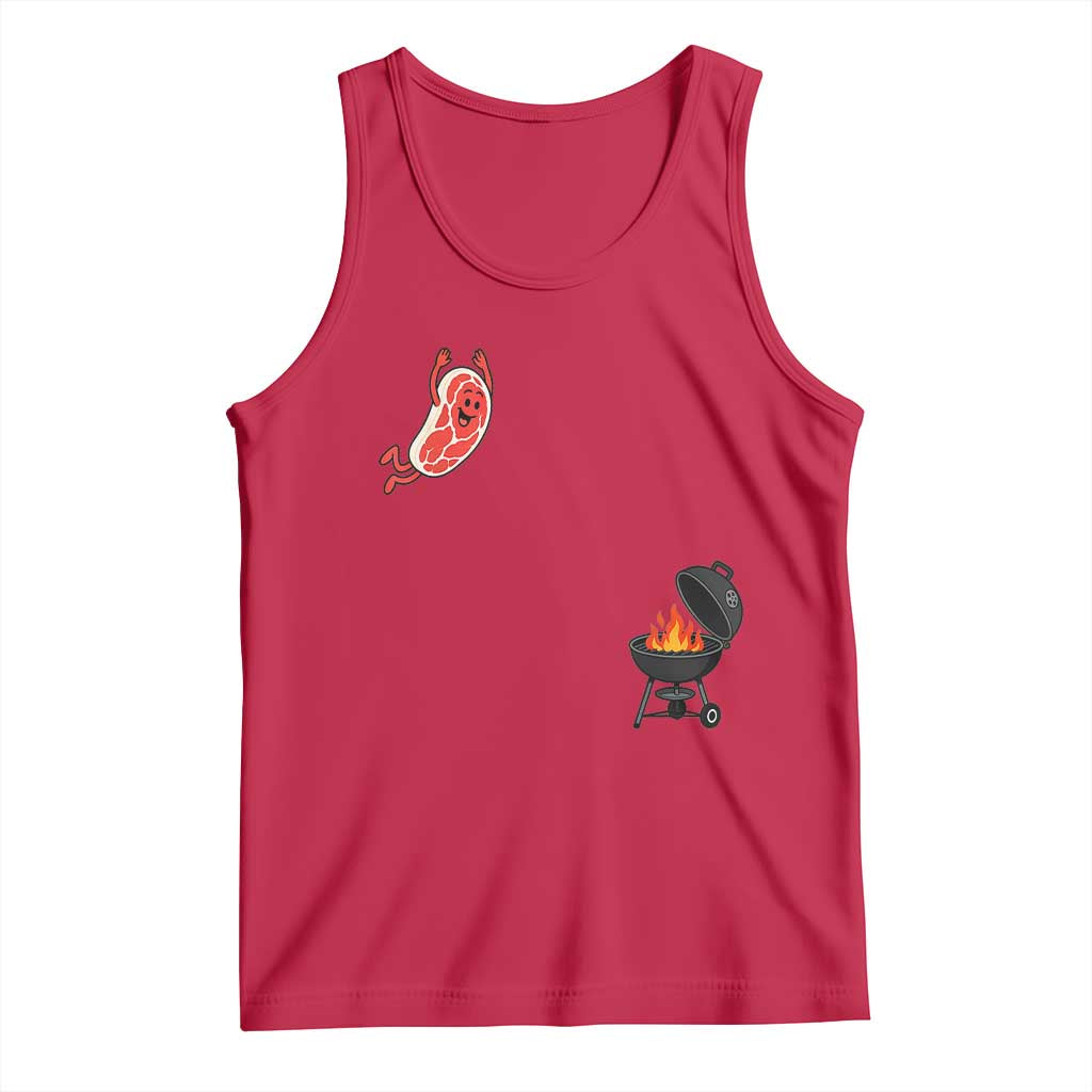 Humorous Diving Steak Charcoal Grill Graphic Tank Top BBQ Grilling Pitmaster Cookout Funny Barbecue Master TS02 Red Print Your Wear