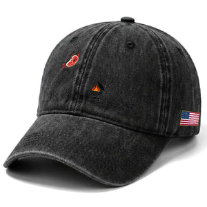 Humorous Diving Steak Charcoal Grill Graphic Washed Cotton Baseball Cap BBQ Grilling Pitmaster Cookout Funny Barbecue Master TS02 Print Your Wear