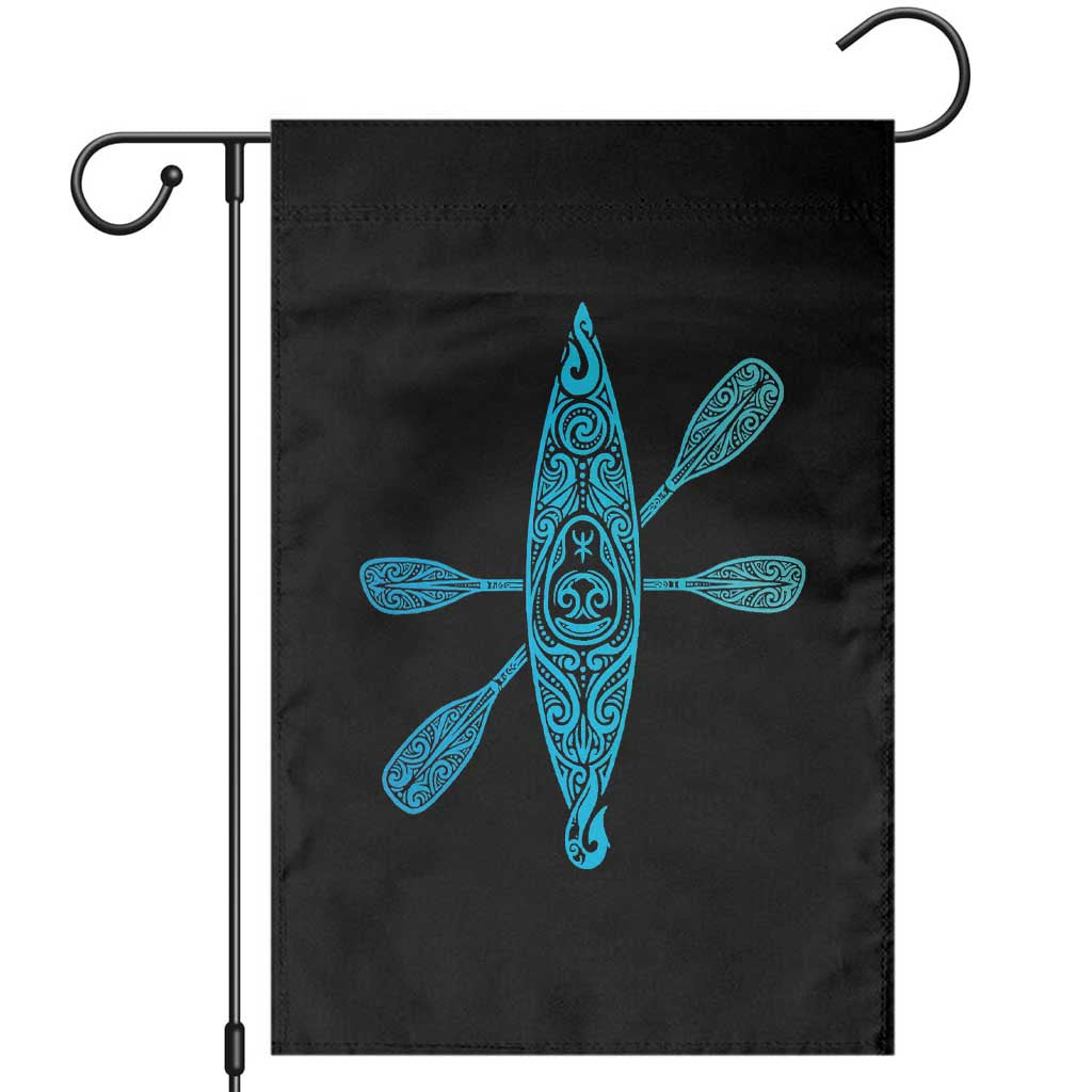 Polynesian Tribal Kayak Graphic Garden Flag Maori Pattern Water Sports Cyan Gradient Paddling TS02 Black Print Your Wear