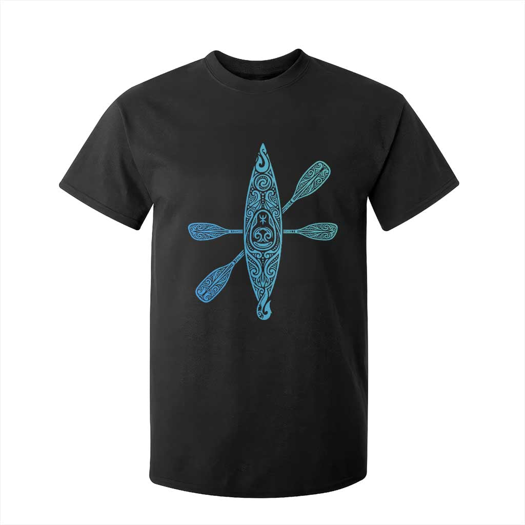 Polynesian Tribal Kayak Graphic T Shirt For Kid Maori Pattern Water Sports Cyan Gradient Paddling TS02 Black Print Your Wear