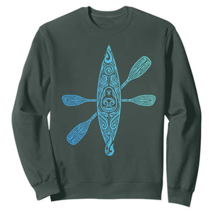 Polynesian Tribal Kayak Graphic Sweatshirt Maori Pattern Water Sports Cyan Gradient Paddling TS02 Dark Forest Green Print Your Wear
