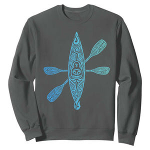 Polynesian Tribal Kayak Graphic Sweatshirt Maori Pattern Water Sports Cyan Gradient Paddling TS02 Dark Heather Print Your Wear