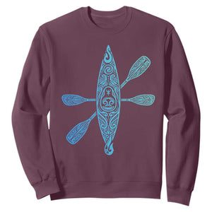 Polynesian Tribal Kayak Graphic Sweatshirt Maori Pattern Water Sports Cyan Gradient Paddling TS02 Maroon Print Your Wear