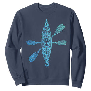 Polynesian Tribal Kayak Graphic Sweatshirt Maori Pattern Water Sports Cyan Gradient Paddling TS02 Navy Print Your Wear