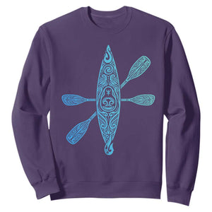 Polynesian Tribal Kayak Graphic Sweatshirt Maori Pattern Water Sports Cyan Gradient Paddling TS02 Purple Print Your Wear
