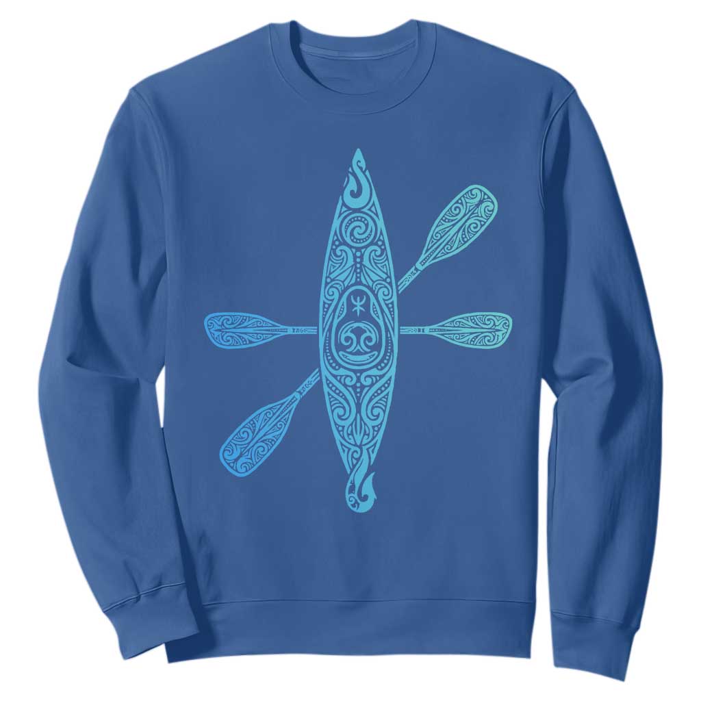 Polynesian Tribal Kayak Graphic Sweatshirt Maori Pattern Water Sports Cyan Gradient Paddling TS02 Royal Blue Print Your Wear