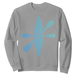 Polynesian Tribal Kayak Graphic Sweatshirt Maori Pattern Water Sports Cyan Gradient Paddling TS02 Sport Gray Print Your Wear