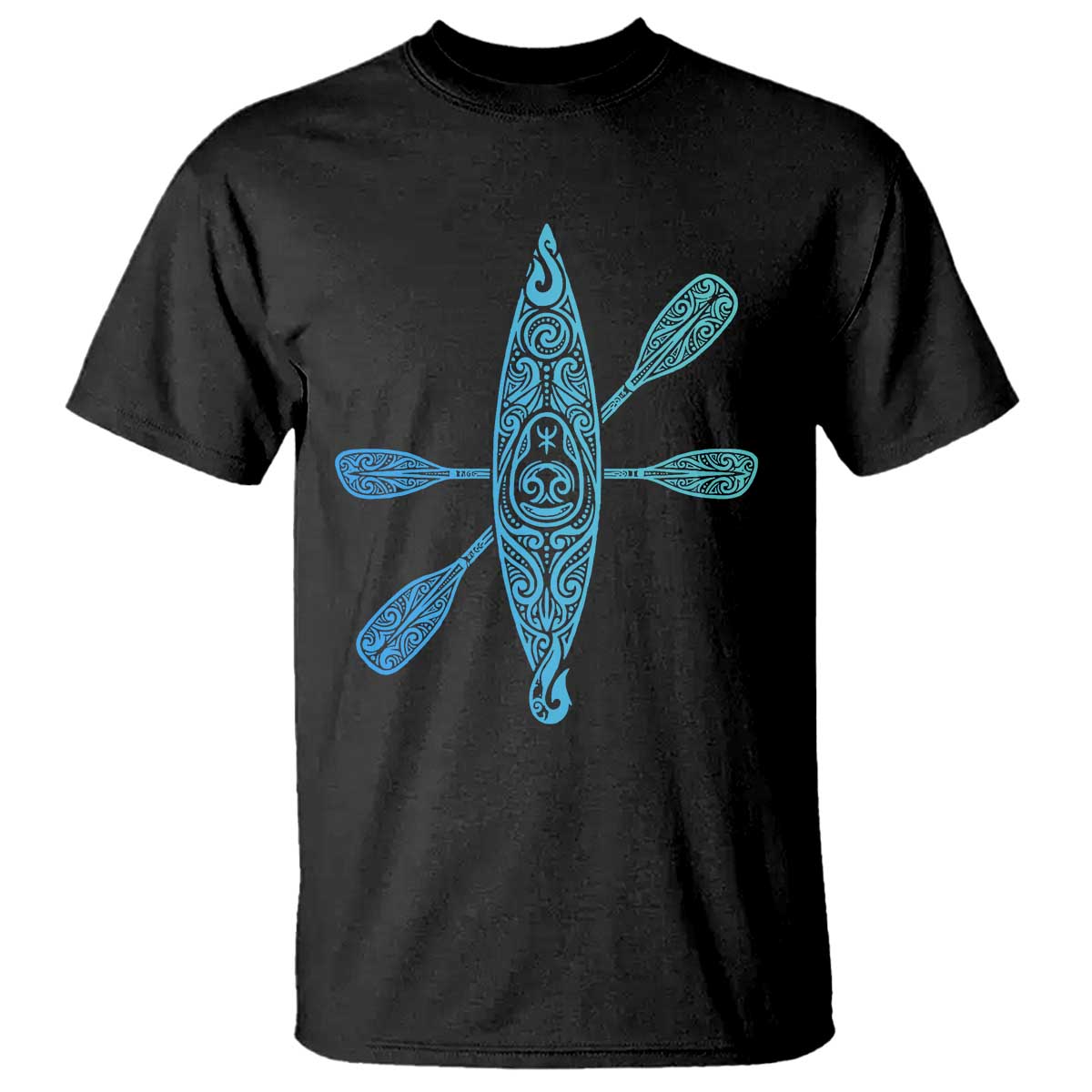Polynesian Tribal Kayak Graphic T Shirt Maori Pattern Water Sports Cyan Gradient Paddling TS02 Black Print Your Wear