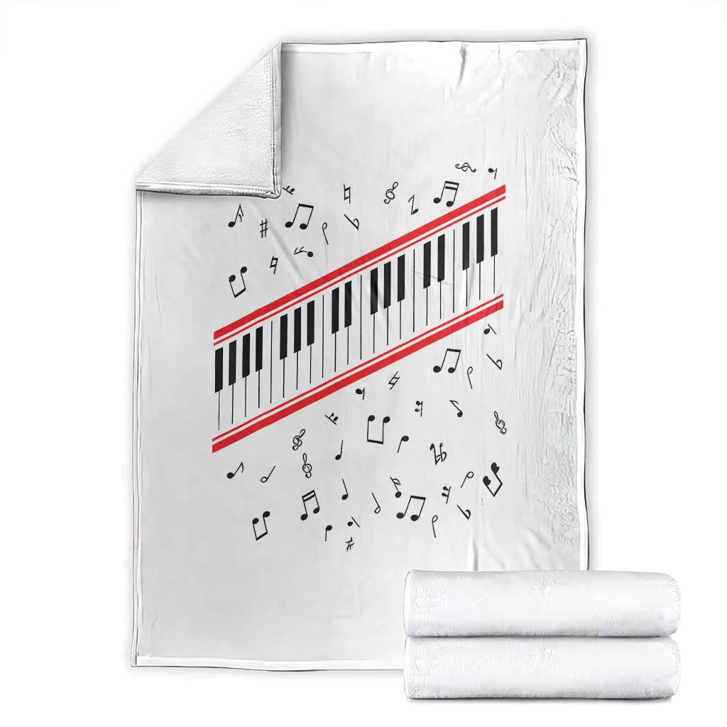 Piano Keyboard Graphic Throw Blanket Musical Notes Alignment Pianist TS02 White Print Your Wear