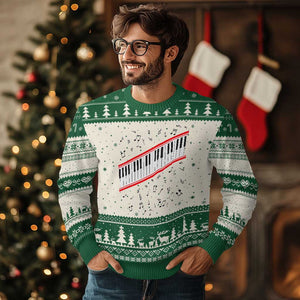 Piano Keyboard Graphic Ugly Christmas Sweater Musical Notes Alignment Pianist TS02 Beige Green Print Your Wear