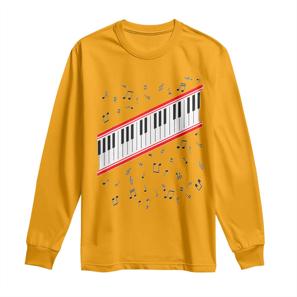 Piano Keyboard Graphic Long Sleeve Shirt Musical Notes Alignment Pianist TS02 Gold Print Your Wear