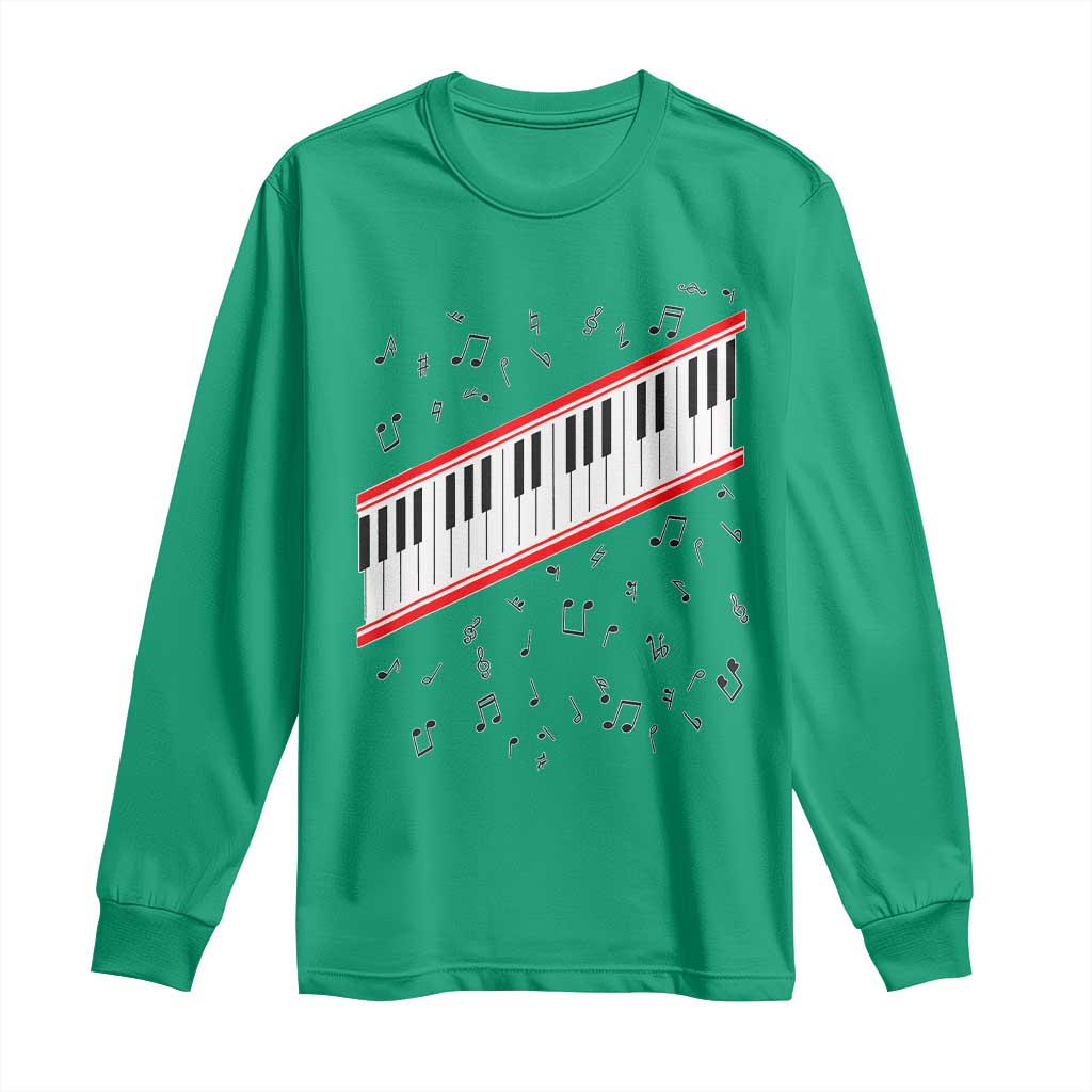 Piano Keyboard Graphic Long Sleeve Shirt Musical Notes Alignment Pianist TS02 Irish Green Print Your Wear