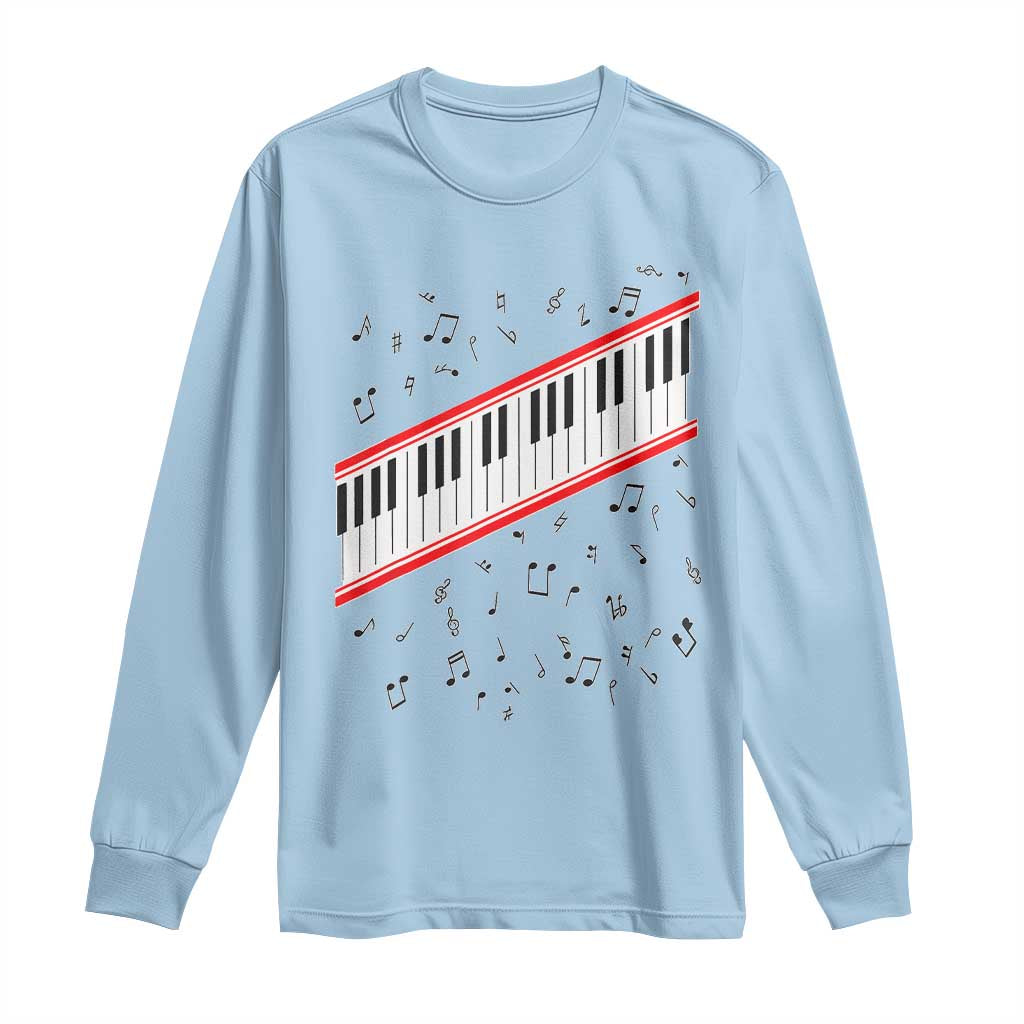 Piano Keyboard Graphic Long Sleeve Shirt Musical Notes Alignment Pianist TS02 Light Blue Print Your Wear