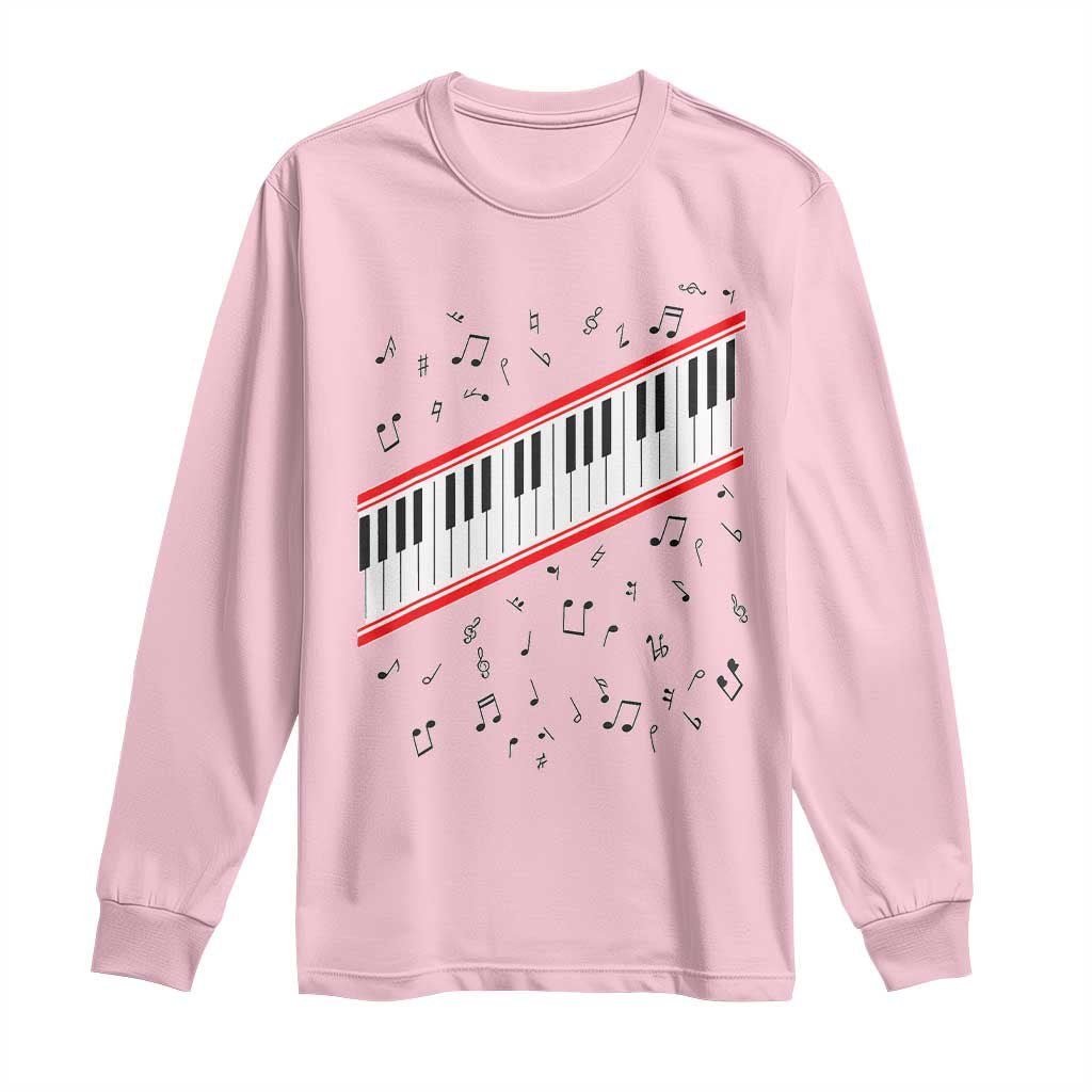 Piano Keyboard Graphic Long Sleeve Shirt Musical Notes Alignment Pianist TS02 Light Pink Print Your Wear