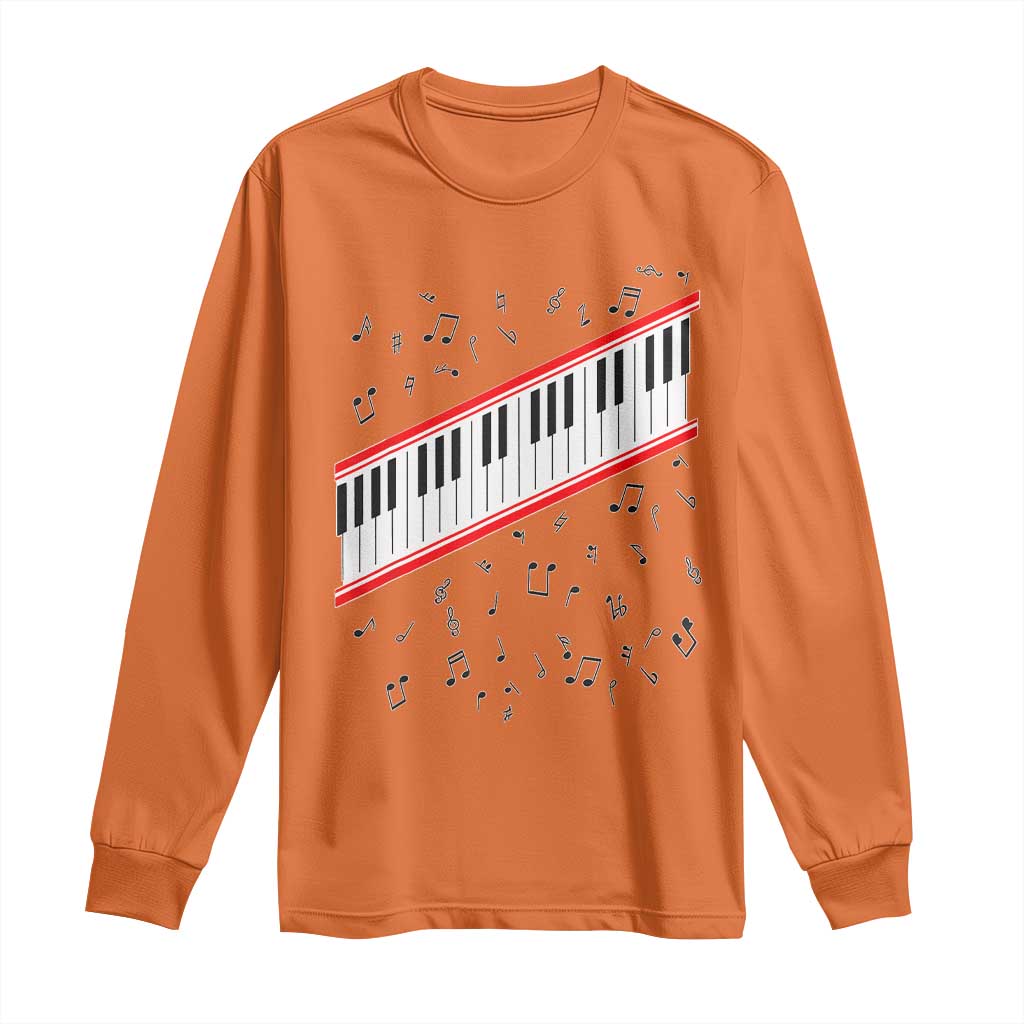Piano Keyboard Graphic Long Sleeve Shirt Musical Notes Alignment Pianist TS02 Orange Print Your Wear