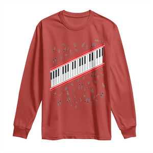 Piano Keyboard Graphic Long Sleeve Shirt Musical Notes Alignment Pianist TS02 Red Print Your Wear