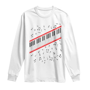Piano Keyboard Graphic Long Sleeve Shirt Musical Notes Alignment Pianist TS02 White Print Your Wear