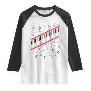 Piano Keyboard Graphic Raglan Shirt Musical Notes Alignment Pianist TS02 White Black Print Your Wear