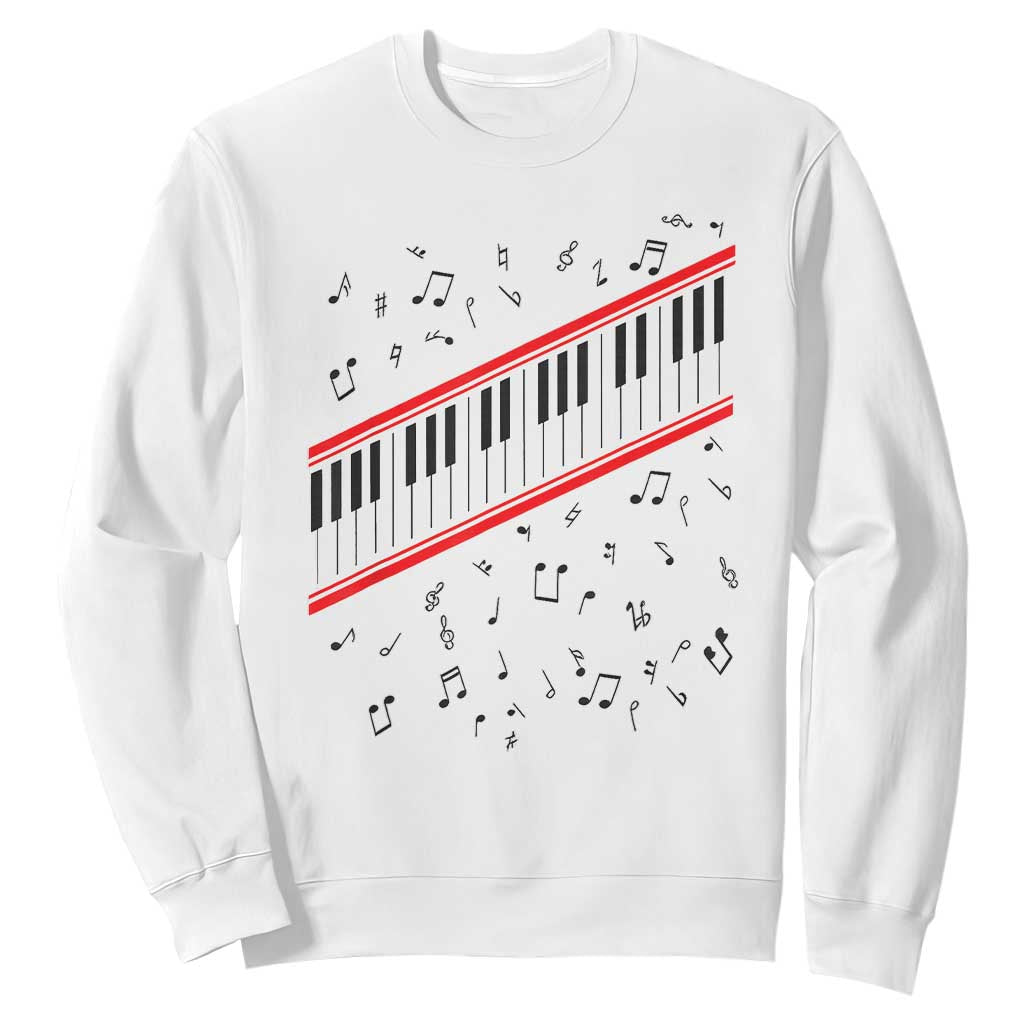 Piano Keyboard Graphic Sweatshirt Musical Notes Alignment Pianist TS02 White Print Your Wear