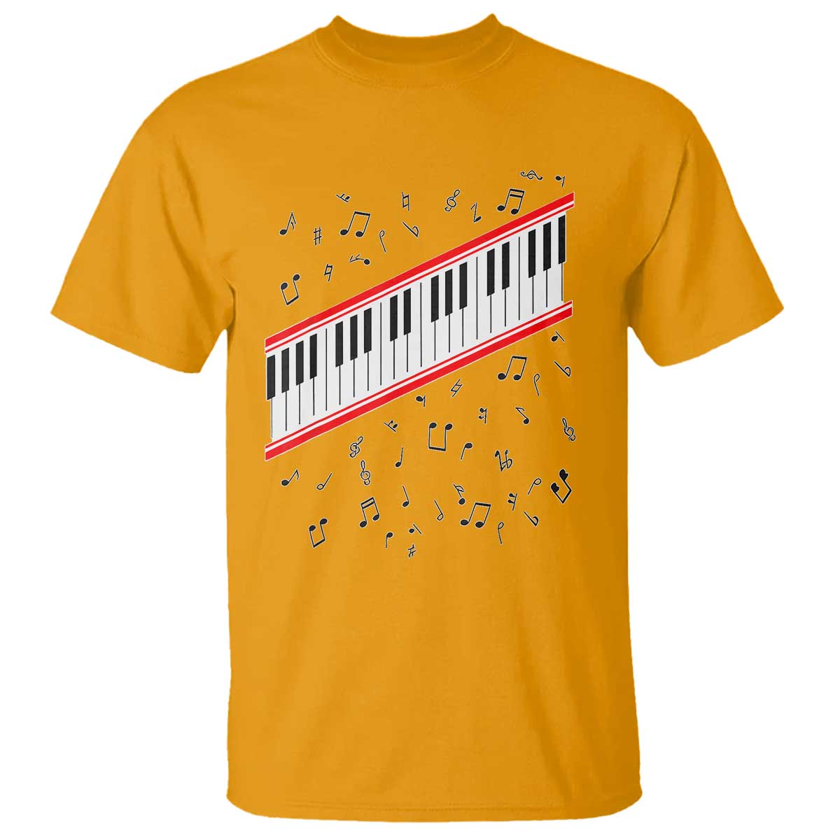 Piano Keyboard Graphic T Shirt Musical Notes Alignment Pianist TS02 Gold Print Your Wear