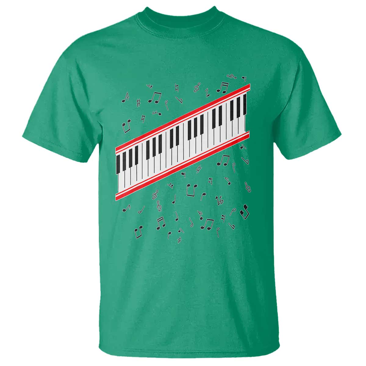 Piano Keyboard Graphic T Shirt Musical Notes Alignment Pianist TS02 Irish Green Print Your Wear