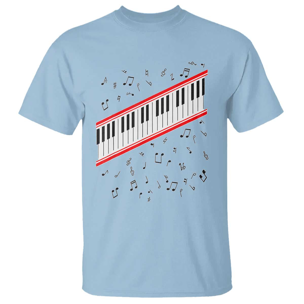 Piano Keyboard Graphic T Shirt Musical Notes Alignment Pianist TS02 Light Blue Print Your Wear
