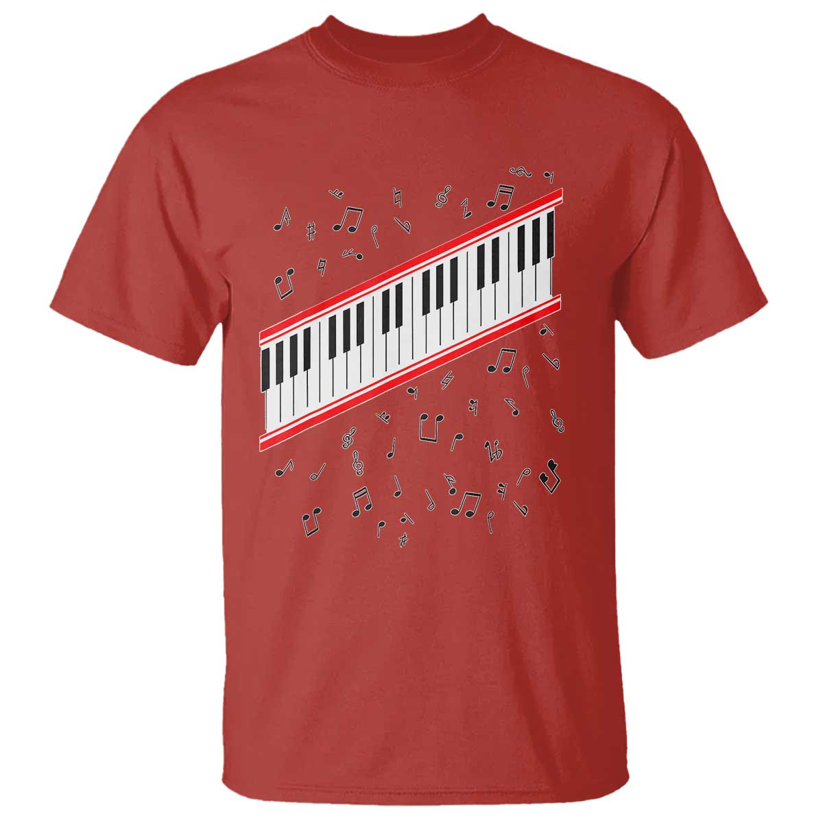 Piano Keyboard Graphic T Shirt Musical Notes Alignment Pianist TS02 Red Print Your Wear