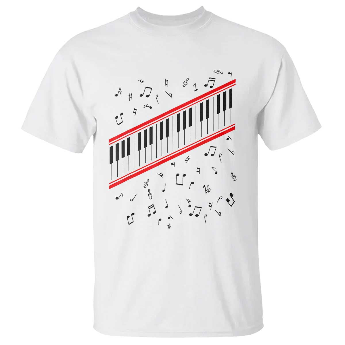 Piano Keyboard Graphic T Shirt Musical Notes Alignment Pianist TS02 White Print Your Wear