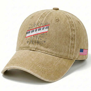 Piano Keyboard Graphic Washed Cotton Baseball Cap Musical Notes Alignment Pianist TS02 Print Your Wear