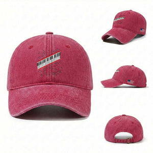 Piano Keyboard Graphic Washed Cotton Baseball Cap Musical Notes Alignment Pianist TS02 Washed Cap Universal Fit Red Print Your Wear