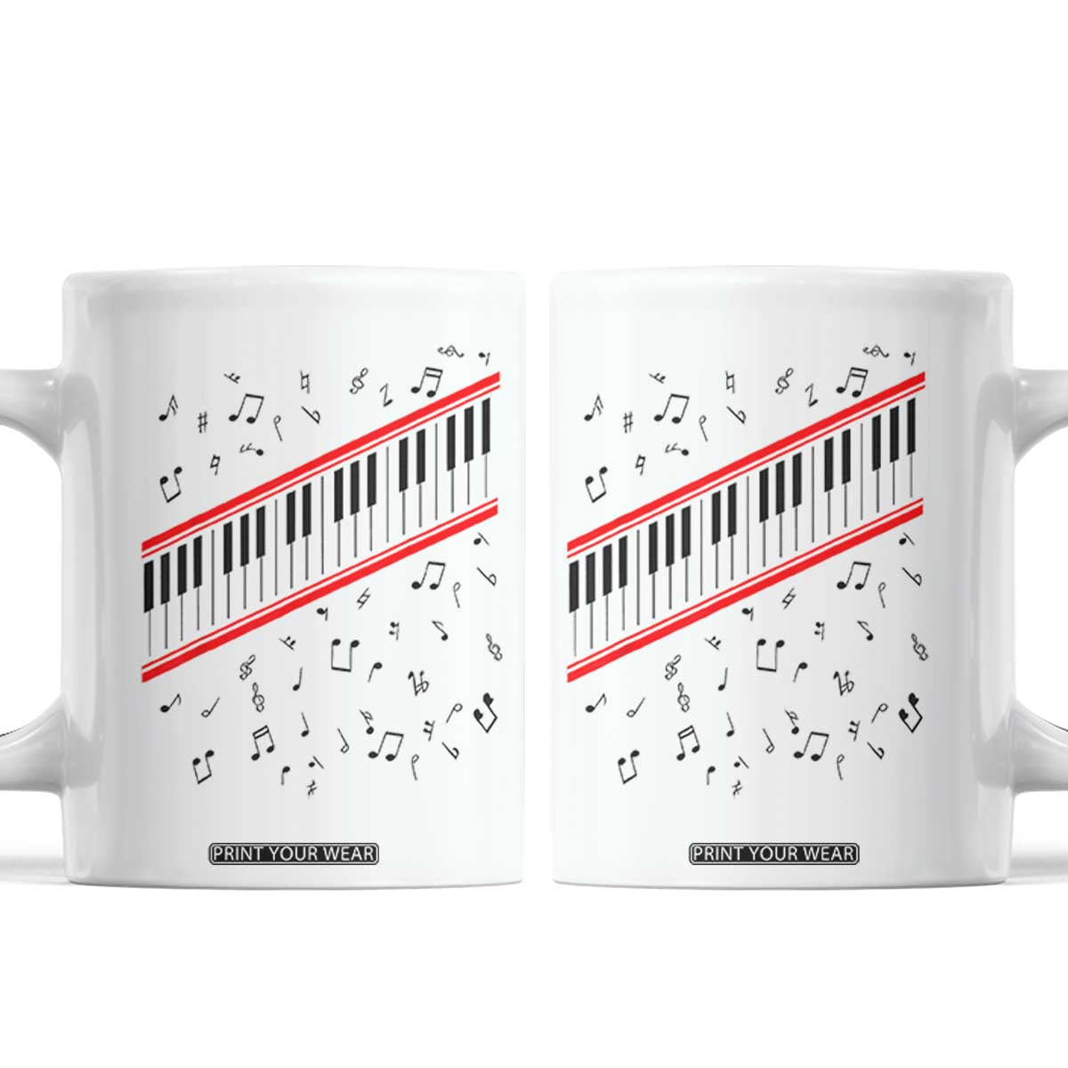 Piano Keyboard Graphic Coffee Mug Musical Notes Alignment Pianist TS02 White Print Your Wear