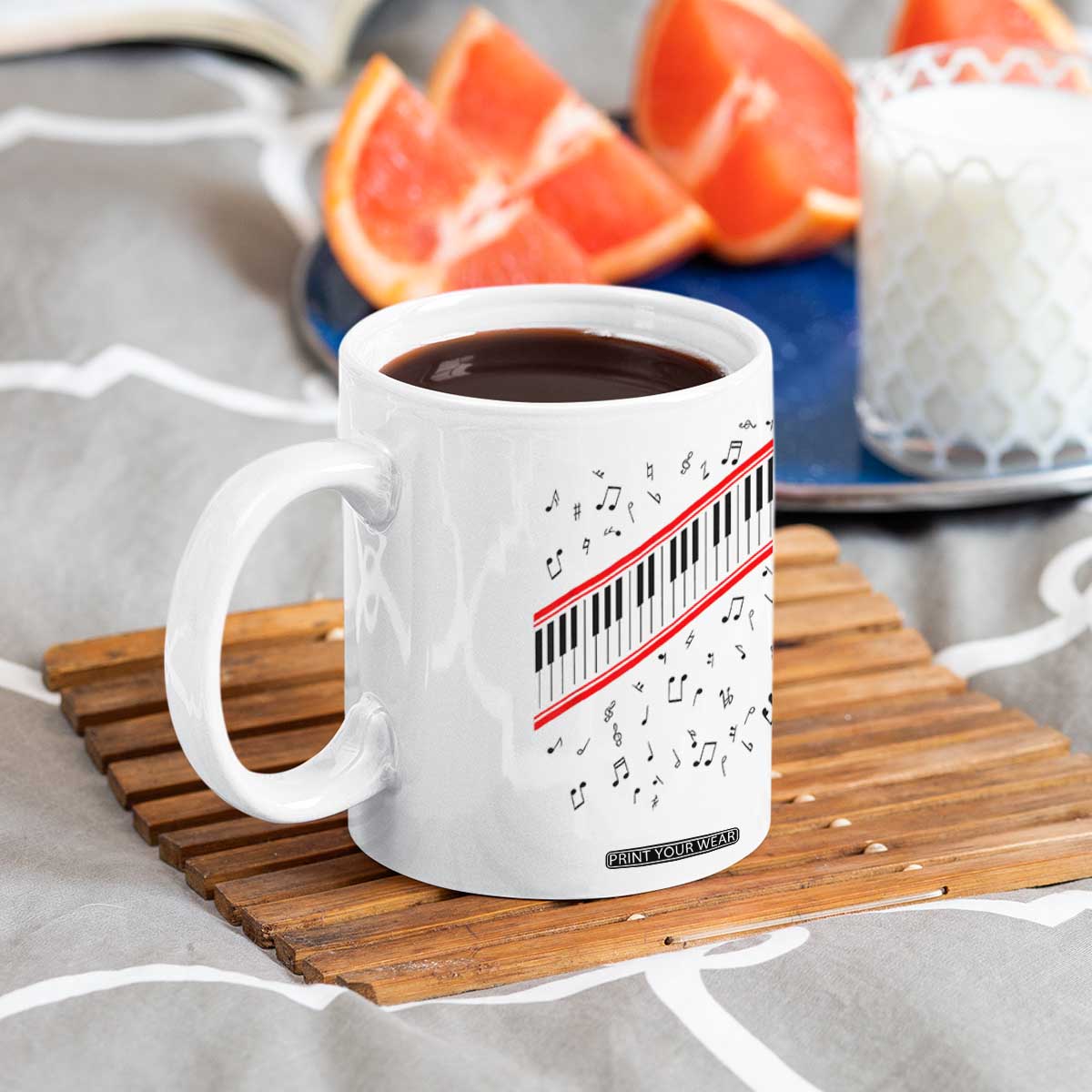 Piano Keyboard Graphic Coffee Mug Musical Notes Alignment Pianist TS02 Print Your Wear