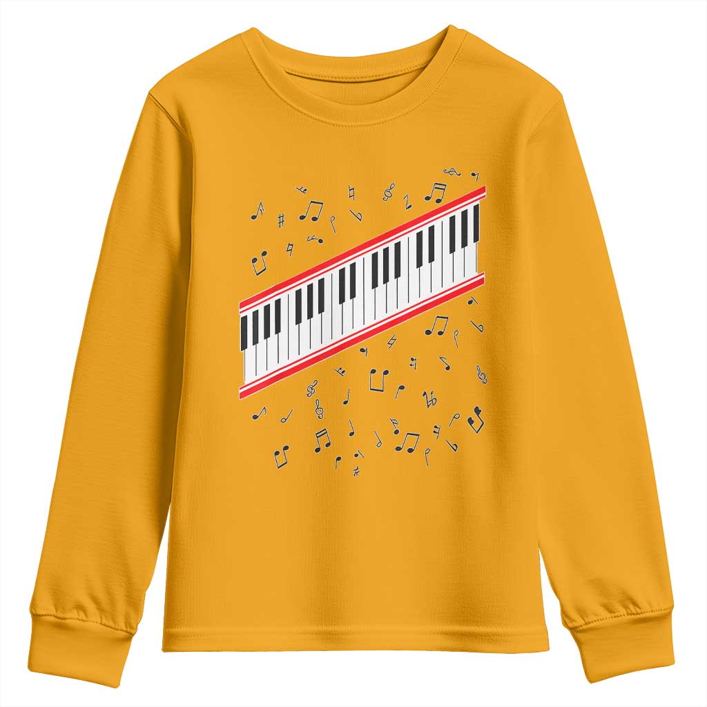 Piano Keyboard Graphic Youth Sweatshirt Musical Notes Alignment Pianist TS02 Gold Print Your Wear