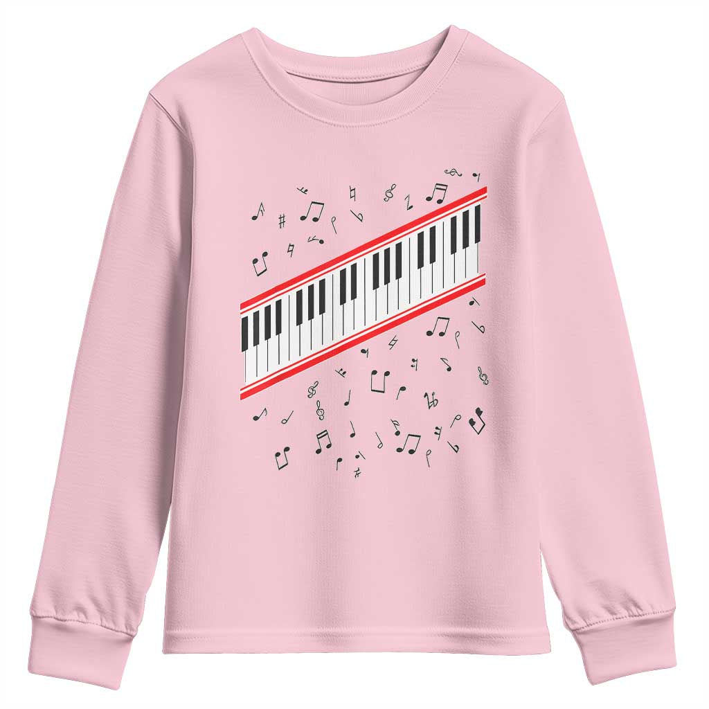 Piano Keyboard Graphic Youth Sweatshirt Musical Notes Alignment Pianist TS02 Light Pink Print Your Wear