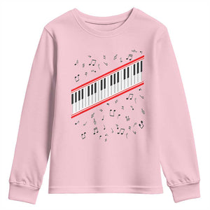 Piano Keyboard Graphic Youth Sweatshirt Musical Notes Alignment Pianist TS02 Light Pink Print Your Wear