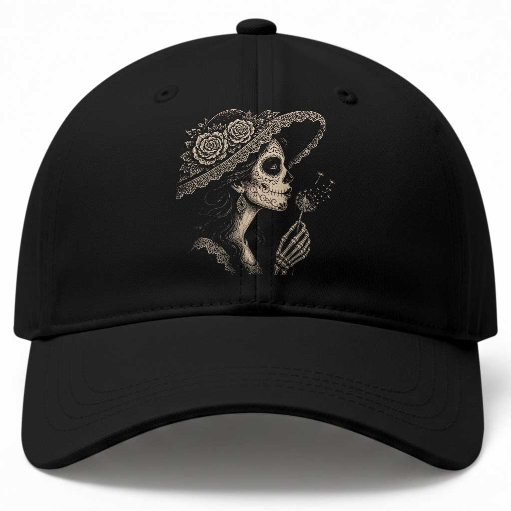 Vintage Dia de los Muertos Catrina Portrait Graphic Baseball Cap Gothic Sugar Skull Woman Blowing Dandelion TS02 Print Your Wear