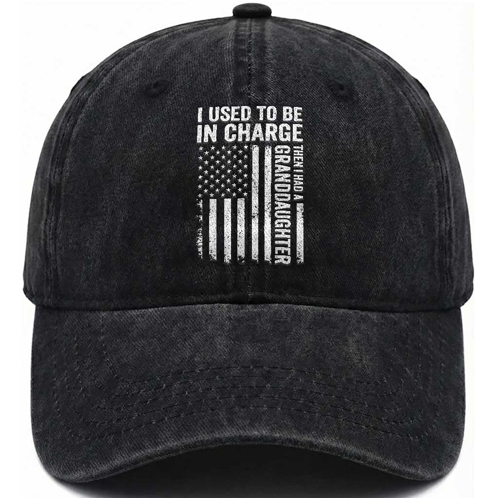 Patriotic American Flag Grandfather Pride Washed Cotton Baseball Cap I Used To Be In Charge Granddaughter Funny Grandpas Girls Distressed USA Style TS02 Print Your Wear
