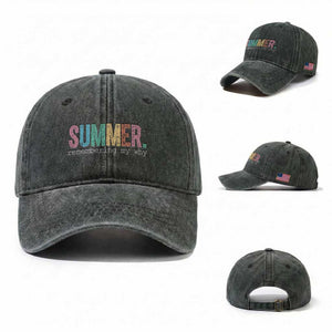 Summer Remembering My Why Washed Cotton Baseball Cap Funny Distressed Retro End of School Year Teacher Typography TS02 Washed Cap Universal Fit Dark Green Print Your Wear