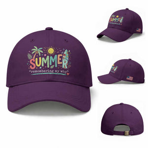Summer Remembering My Why Baseball Cap Cute Tropical Beach Palm Tree Surfboard Teacher Graphic TS02 Baseball Cap Universal Fit Purple Print Your Wear